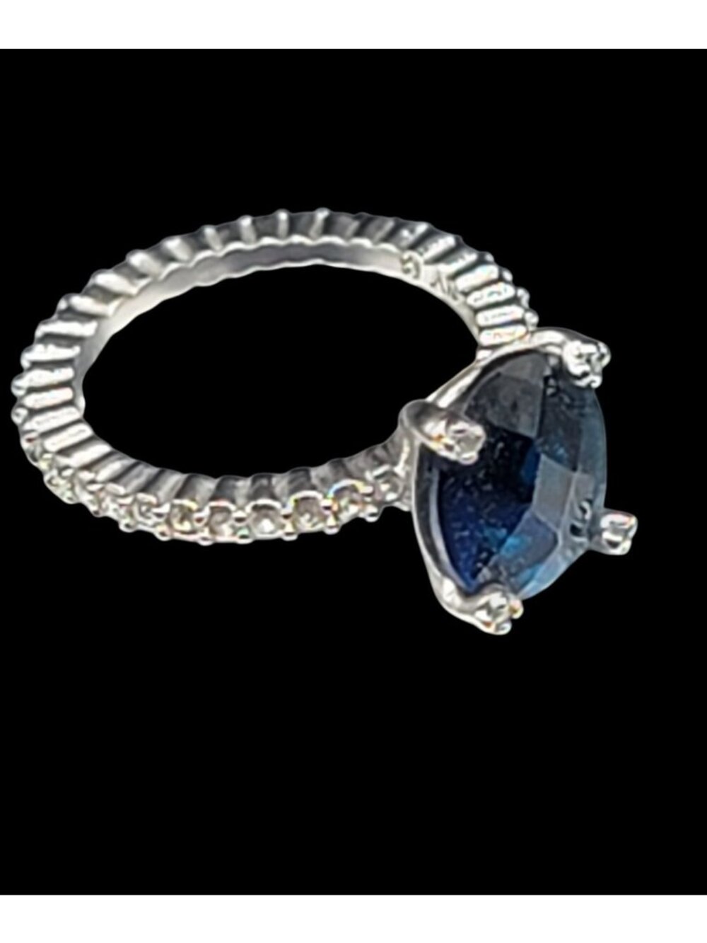 Sterling Silver Sapphire Ring NV Nevada 925 Pave CZ Band Size 6 Cubic Zirconia - Picture 3 of 16